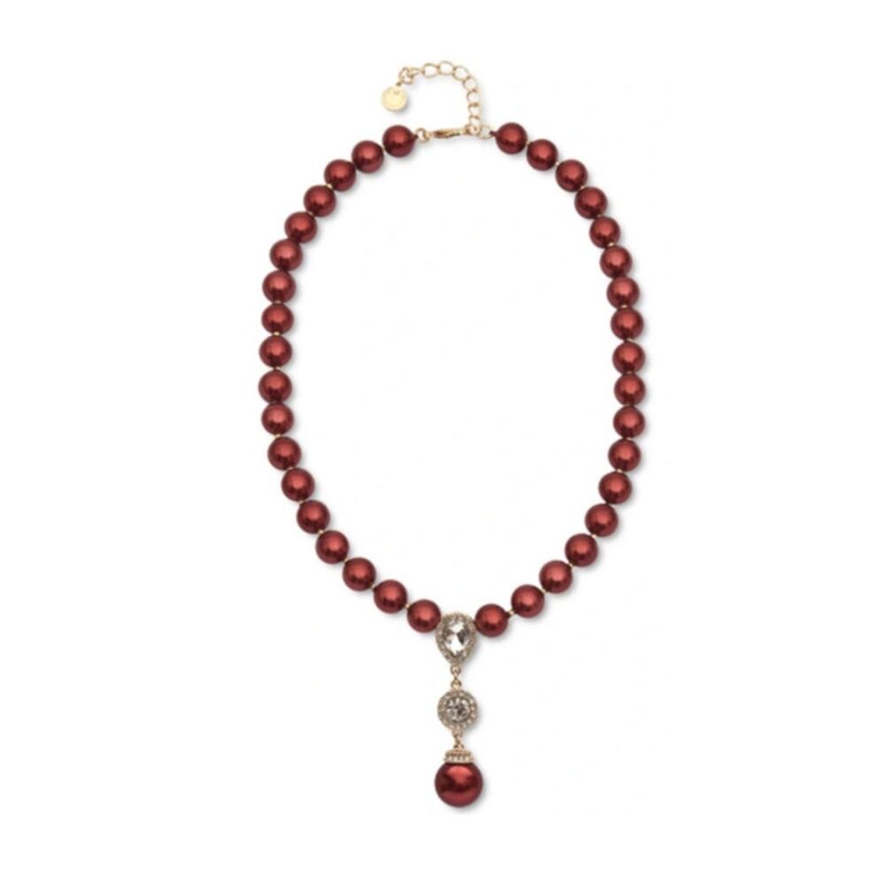 Charter Club Dark Red Pearls Lariat Tower Necklace NWT